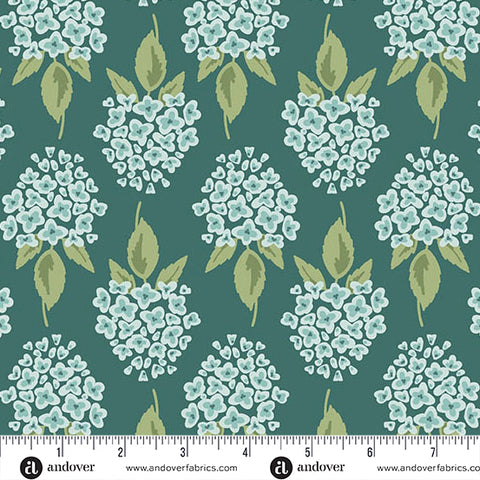 Heartland Dark Teal Hydrangea Yardage by Judy Jarvi for Andover Fabrics
