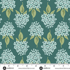 Heartland Dark Teal Hydrangea Yardage by Judy Jarvi for Andover Fabrics