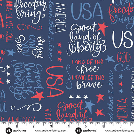 Oh Say Can You Sew Navy Land That I Love Yardage by Amy Latta for Andover Fabrics