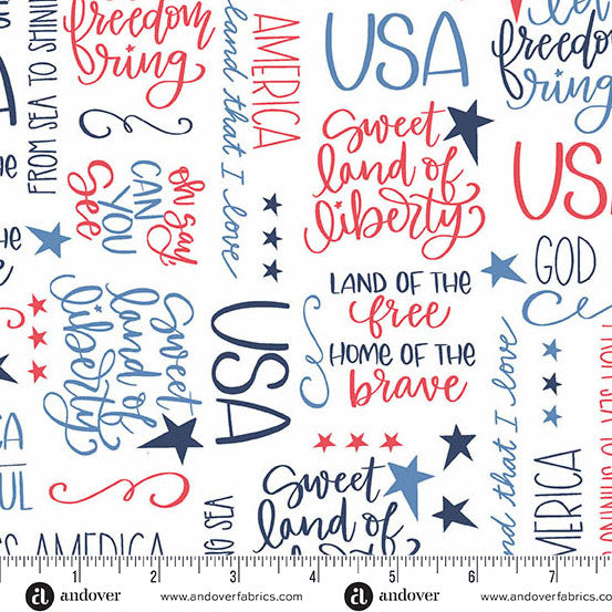 Oh Say Can You Sew White Land That I Love Yardage by Amy Latta for Andover Fabrics