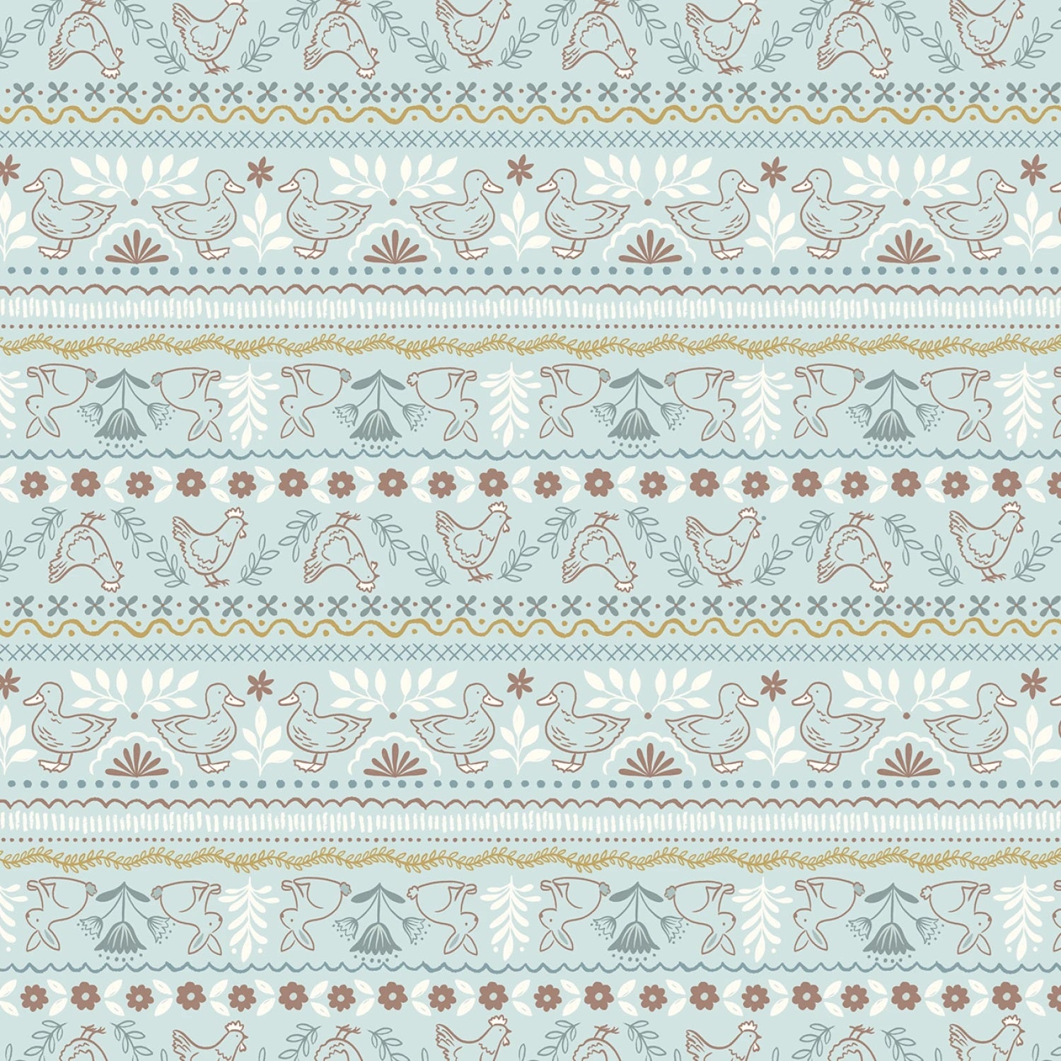 Country Croft Duck Egg Farm Friends Yardage by Lewis & Irene Fabrics