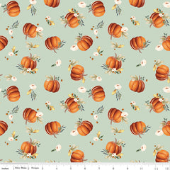 Shades Of Autumn Tea Green Pumpkins Yardage by My Mind's Eye for Riley Blake Designs