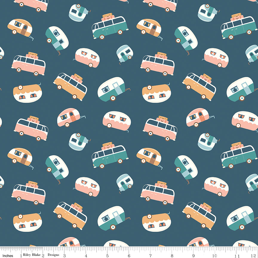 Live, Love, Glamp Denim Trailer Toss Yardage by Dani Mogstad for Riley Blake Designs