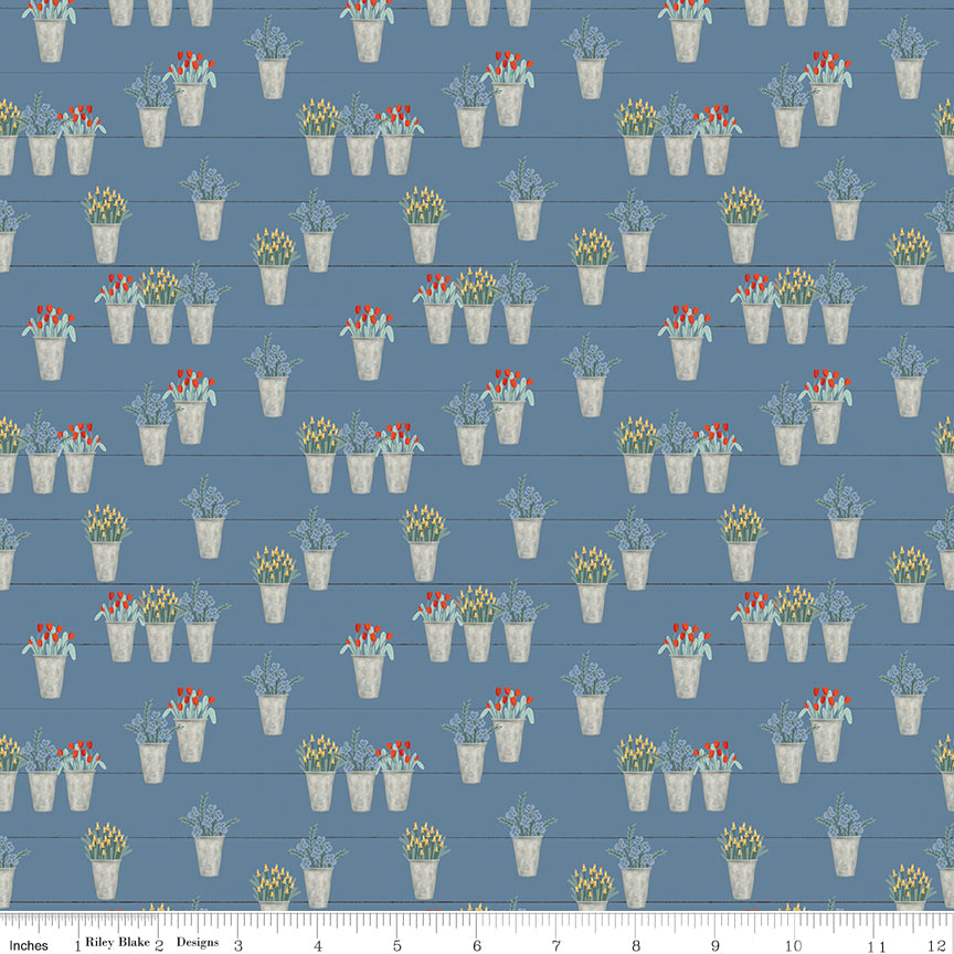 Farmhouse Summer Denim Flower Pots Yardage by Echo Park Paper Co. for Riley Blake Designs