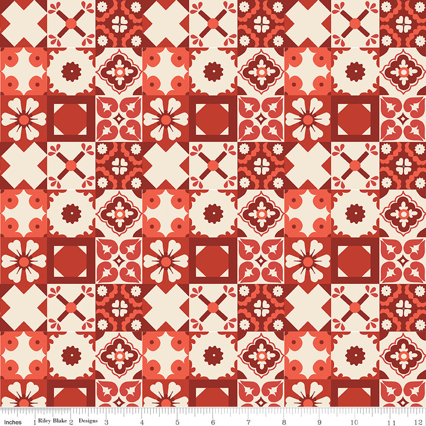 Wild Rose Red Tiles Yardage by the RBD Designers for Riley Blake Designs