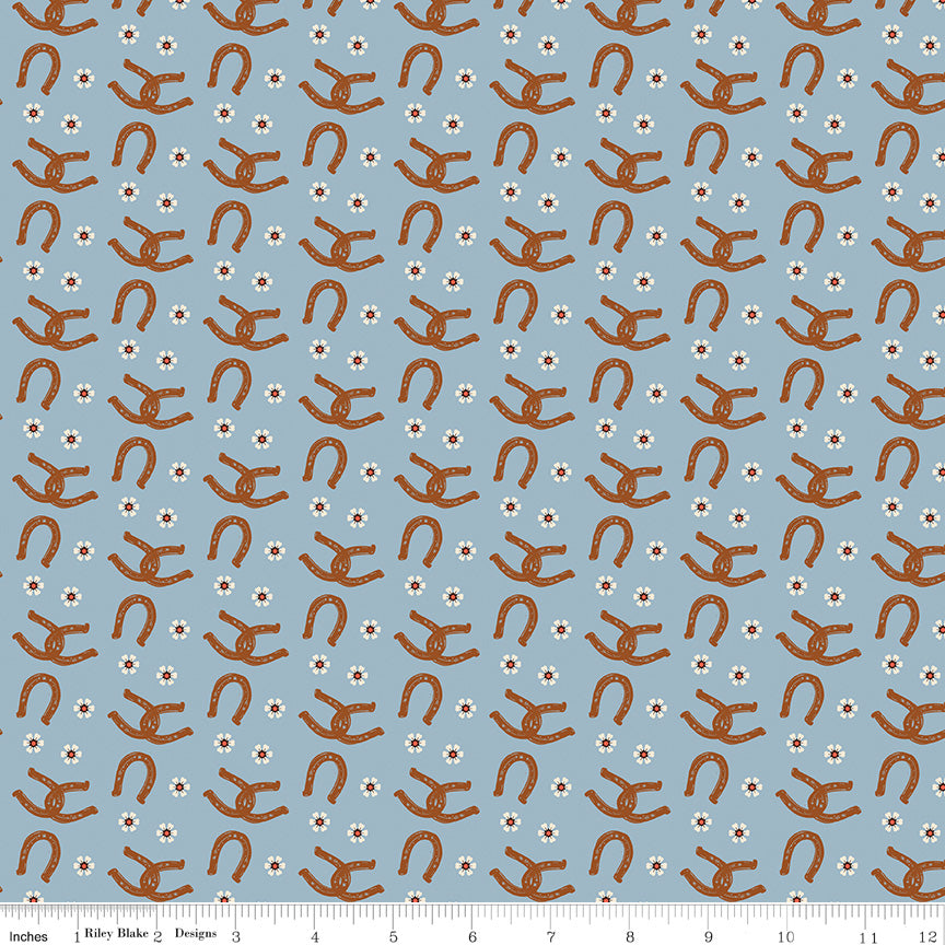 Wild Rose Blue Horseshoes Yardage by the RBD Designers for Riley Blake Designs