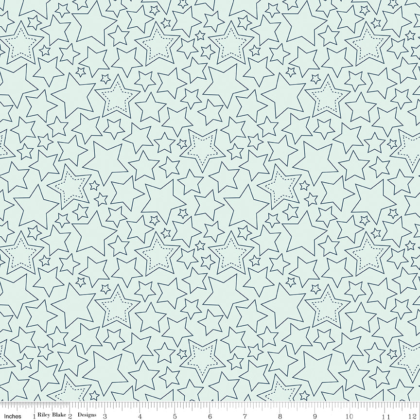 Sweet Freedom Bleached Denim Stars Yardage by Beverly McCullough for Riley Blake Designs