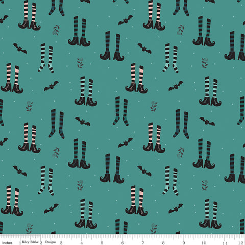 Little Witch Light Teal Witches Socks Yardage by Jennifer Long for Riley Blake Designs