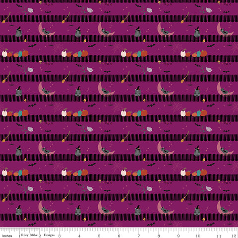 Little Witch Magenta Sitting on a Gate Yardage by Jennifer Long for Riley Blake Designs