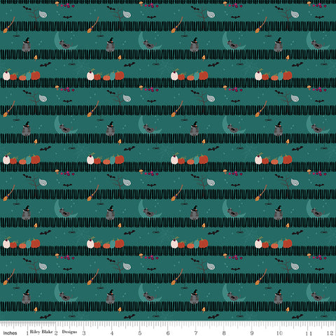 Little Witch Teal Sitting on a Gate Yardage by Jennifer Long for Riley Blake Designs