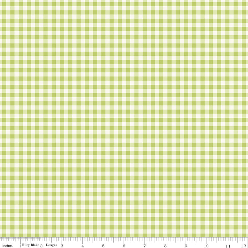 Picnic Florals Green Gingham Yardage by My Mind's Eye for Riley Blake Designs