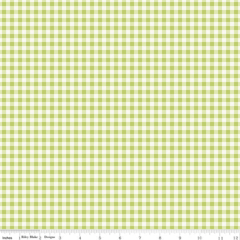 Picnic Florals Green Gingham Yardage by My Mind's Eye for Riley Blake Designs
