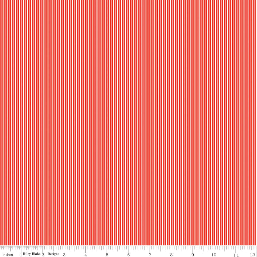 Picnic Florals Red Stripes Yardage by My Mind's Eye for Riley Blake Designs