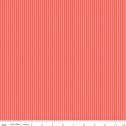 Picnic Florals Red Stripes Yardage by My Mind's Eye for Riley Blake Designs