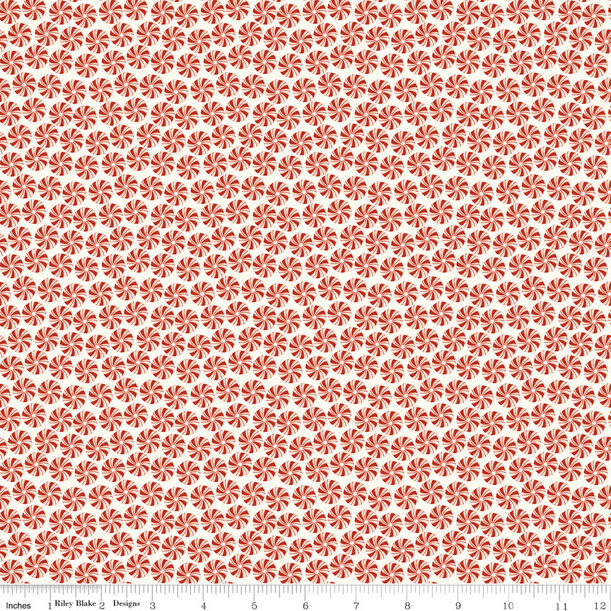 Christmas Is In Town Cream Peppermints Yardage by Sandy Gervais for Riley Blake Designs
