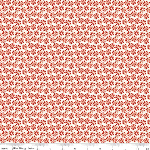 Christmas Is In Town Cream Peppermints Yardage by Sandy Gervais for Riley Blake Designs