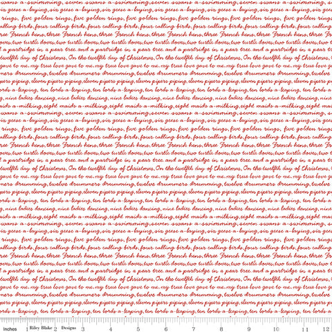 BOLT END 34" A Pear-fect Christmas White Calling Words Yardage by Cayla Naylor for Riley Blake Designs