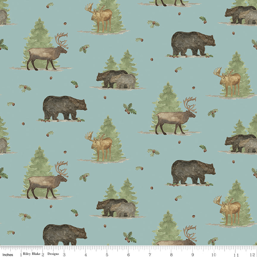Let's Get Lost in the Woods Vintage Blue Main Yardage by Tara Reed for Riley Blake Designs