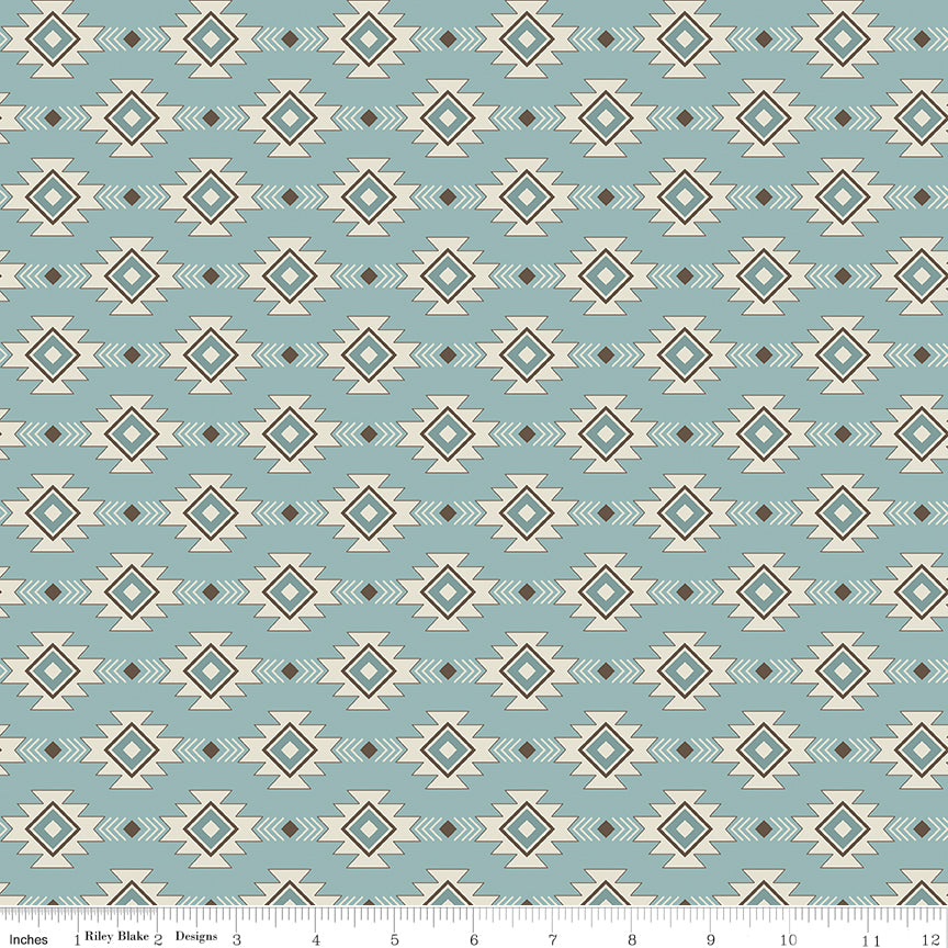 Let's Get Lost in the Woods Vintage Blue Geometric Yardage by Tara Reed for Riley Blake Designs
