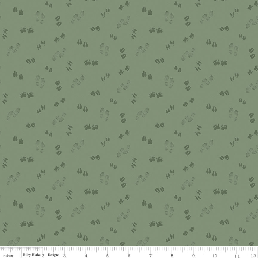 Let's Get Lost in the Woods Sage Tracks Yardage by Tara Reed for Riley Blake Designs