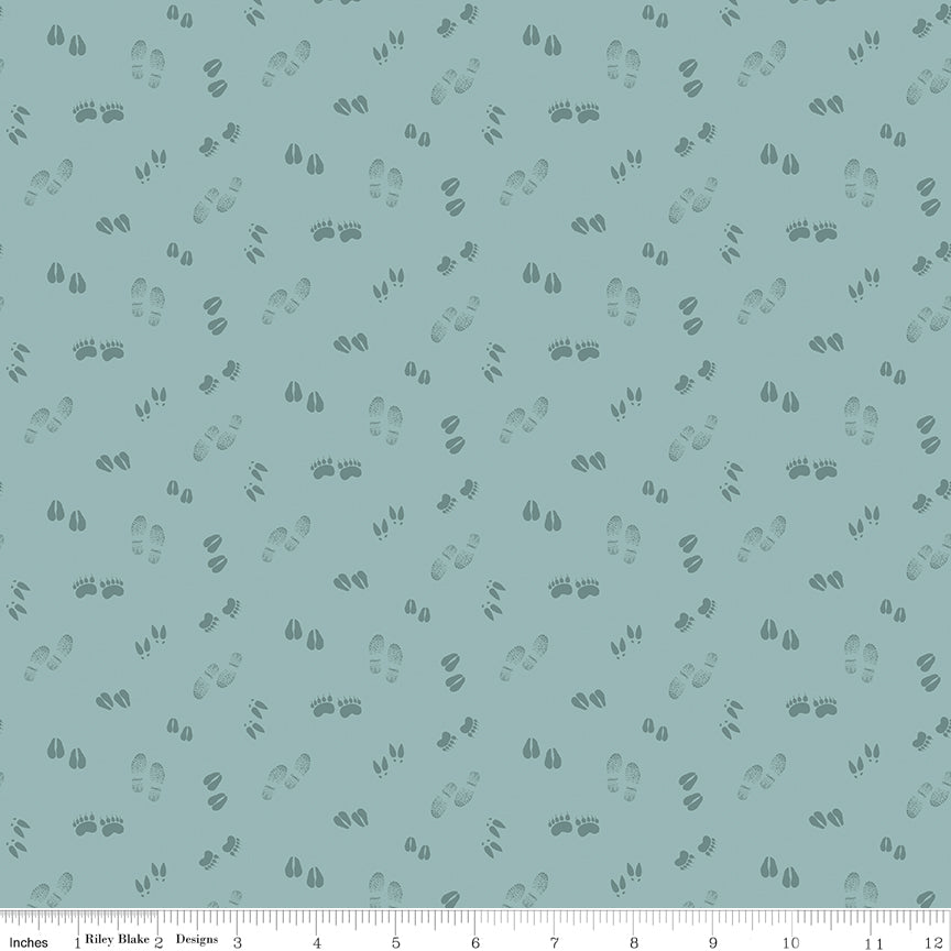 Let's Get Lost in the Woods Vintage Blue Tracks Yardage by Tara Reed for Riley Blake Designs