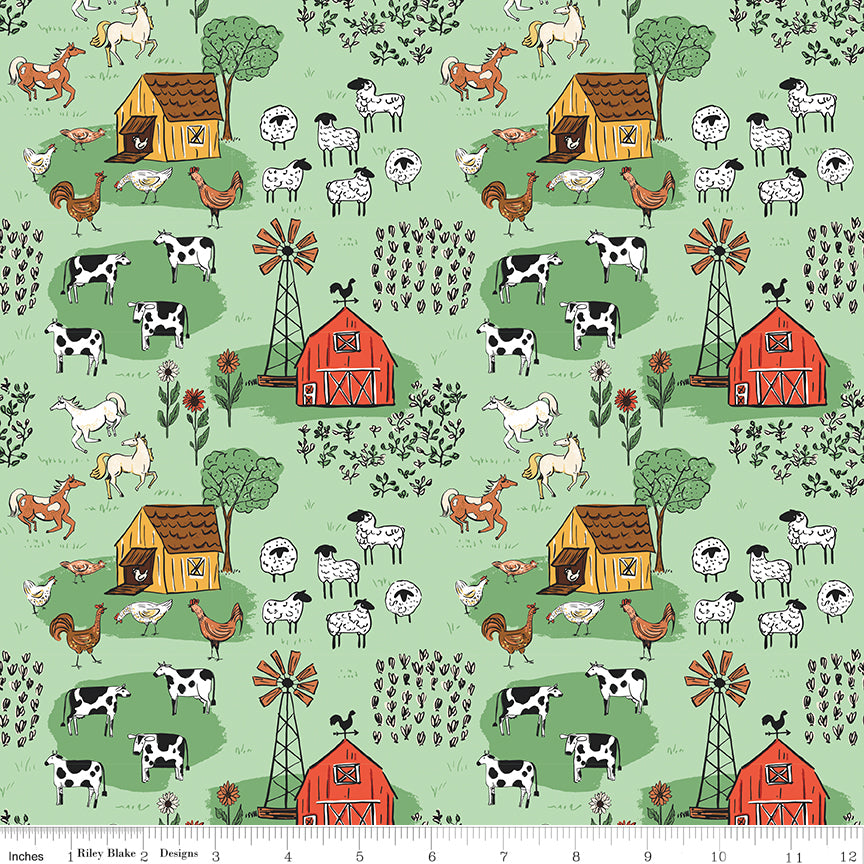 Farm Livin' Mint Main Yardage by Diane Labombarbe for Riley Blake Designs