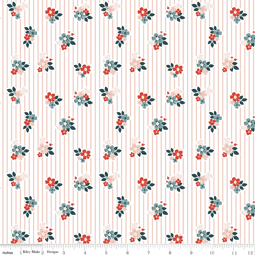 Vintage Charm Blush Floral Stripes Yardage by Dani Mogstad for Riley Blake Designs