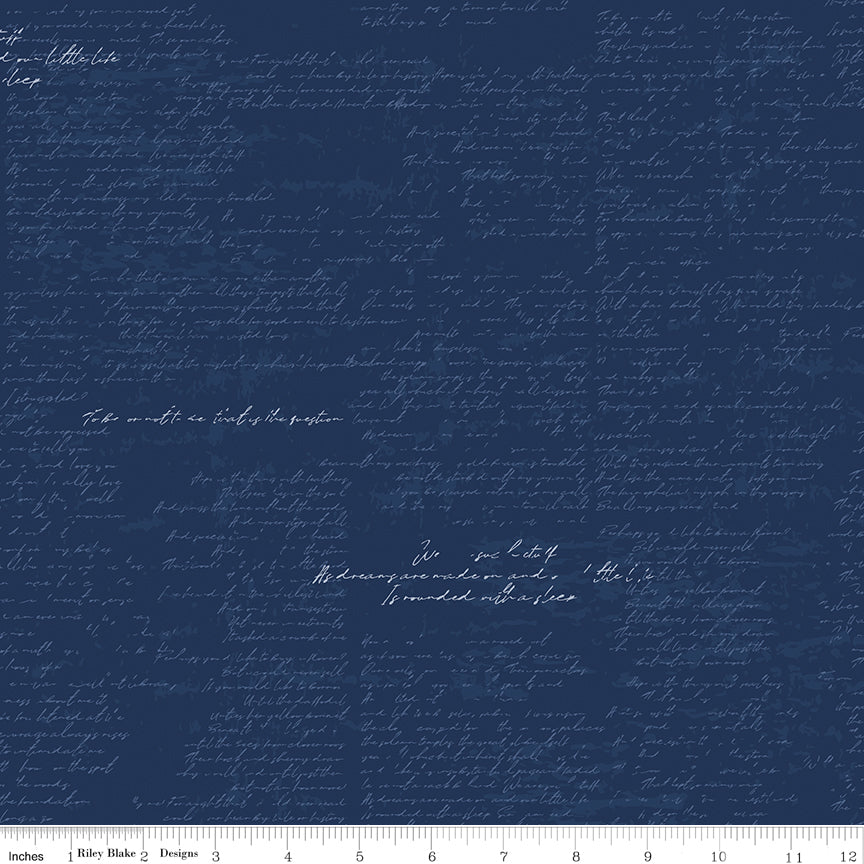 Between The Pages Navy Manuscript Yardage by Fran Gulick for Riley Blake Designs