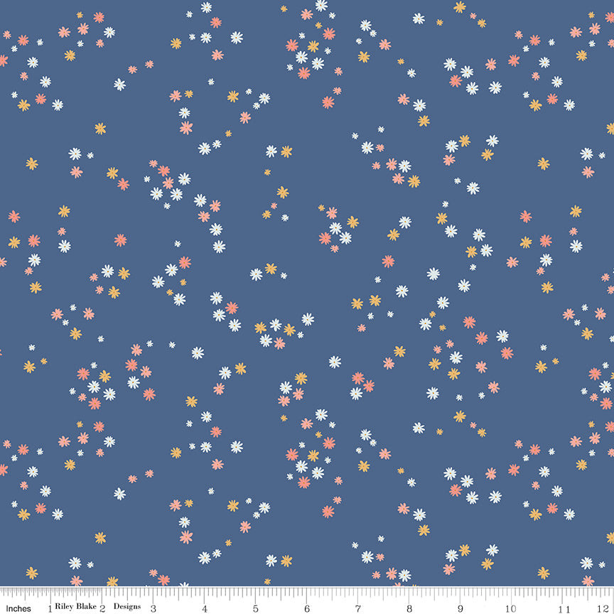 Between The Pages Denim Flowers Yardage by Fran Gulick for Riley Blake Designs