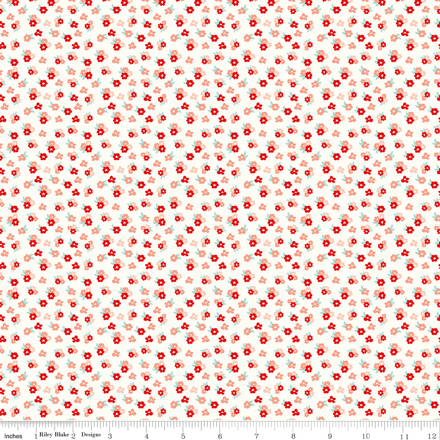 You & Me Cream Tossed Floral Yardage by Sandy Gervais for Riley Blake Designs