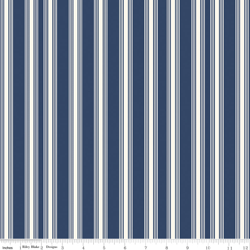 Freedom Garden Blue Stripes Yardage by My Mind's Eye for Riley Blake Designs