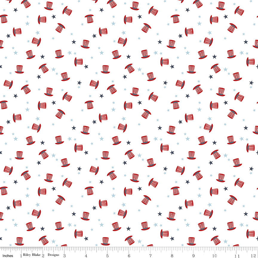 Stars and Stripes Forever White Hats Yardage by Lori Whitlock for Riley Blake Designs