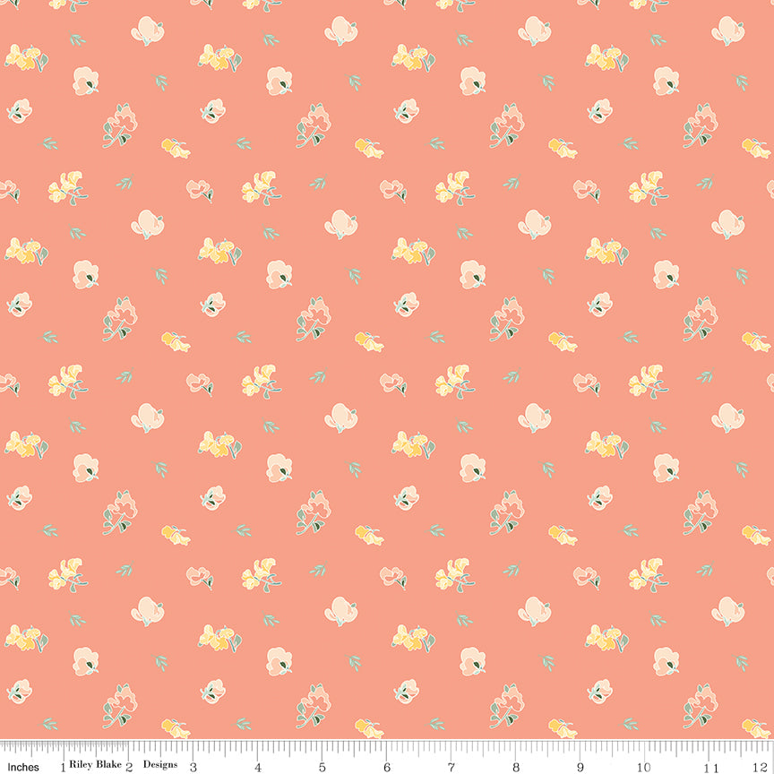 New Beginnings Apricot Sweet Peas Yardage by Sandy Gervais for Riley Blake Designs