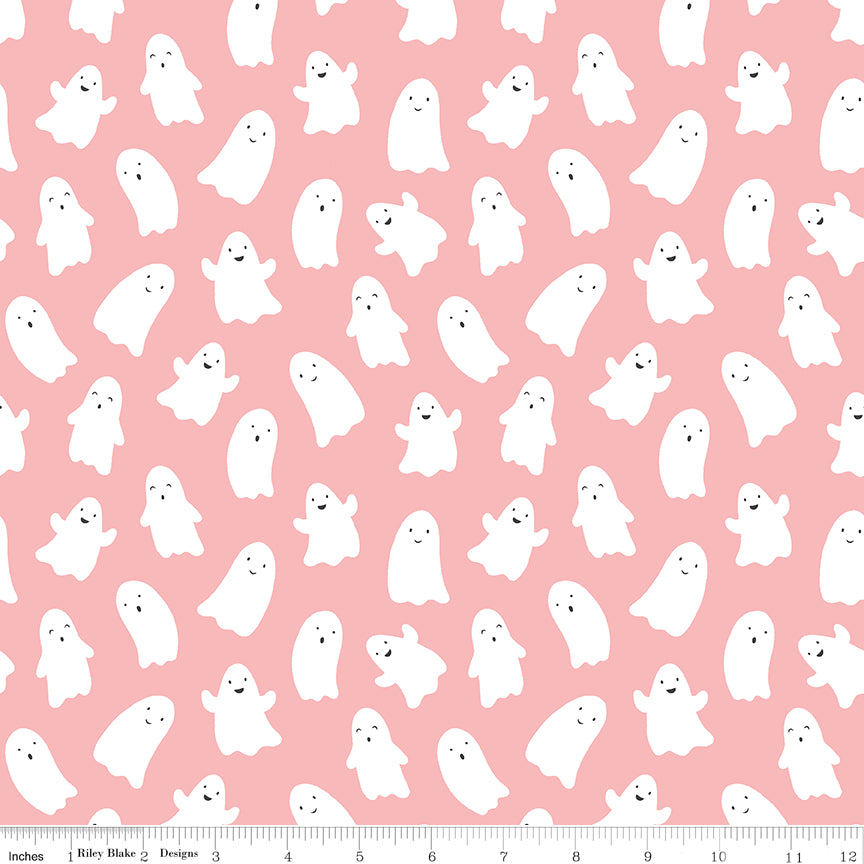 Hey Pumpkin Pink Ghosts Yardage by My Mind's Eye for Riley Blake Designs