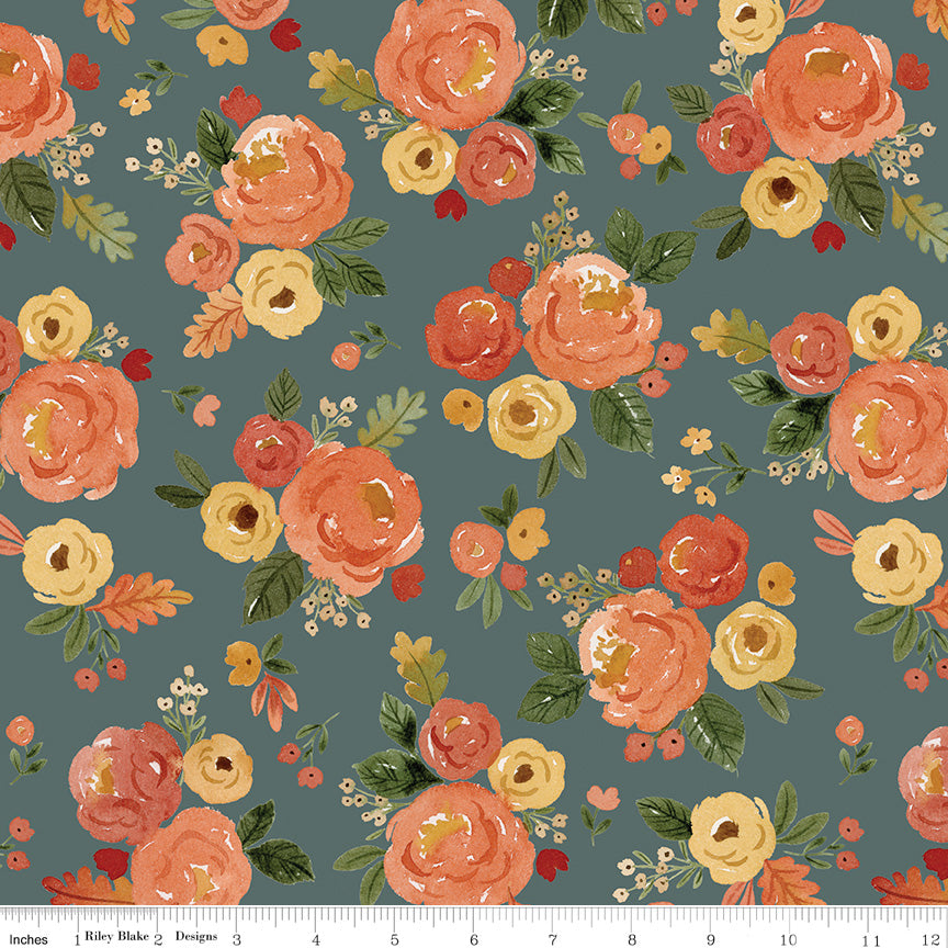 Happy Fall Days Teal Main Yardage by Kelsey Carlson for Riley Blake Designs