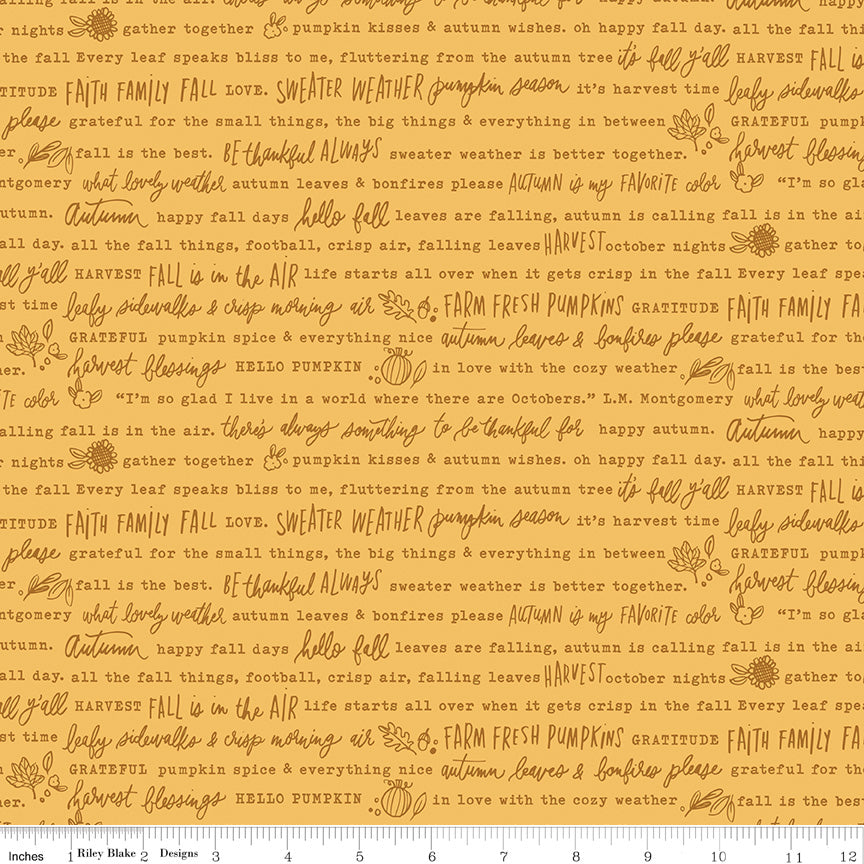 Happy Fall Days Gold Autumn Words Yardage by Kelsey Carlson for Riley Blake Designs