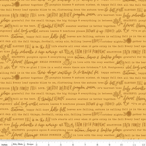 Happy Fall Days Gold Autumn Words Yardage by Kelsey Carlson for Riley Blake Designs