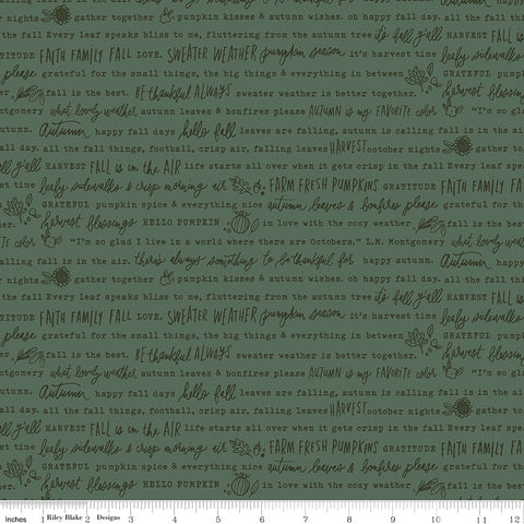 Happy Fall Days Green Autumn Words Yardage by Kelsey Carlson for Riley Blake Designs