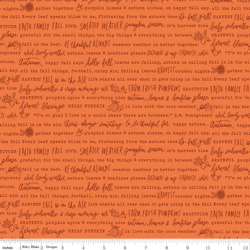 Happy Fall Days Orange Autumn Words Yardage by Kelsey Carlson for Riley Blake Designs