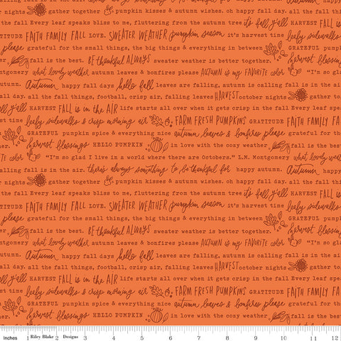 Happy Fall Days Orange Autumn Words Yardage by Kelsey Carlson for Riley Blake Designs