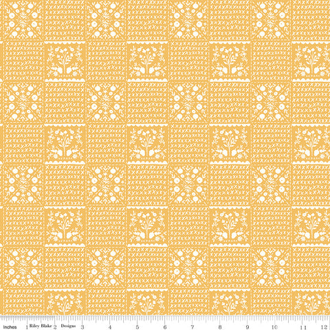 Happy Fall Days Gold Vintage Squares Yardage by Kelsey Carlson for Riley Blake Designs