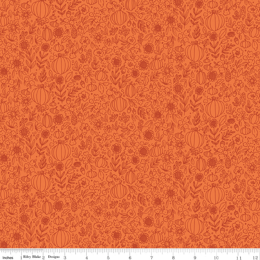 Happy Fall Days Orange Floral Outline Yardage by Kelsey Carlson for Riley Blake Designs