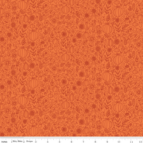 Happy Fall Days Orange Floral Outline Yardage by Kelsey Carlson for Riley Blake Designs