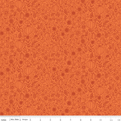 Happy Fall Days Orange Floral Outline Yardage by Kelsey Carlson for Riley Blake Designs