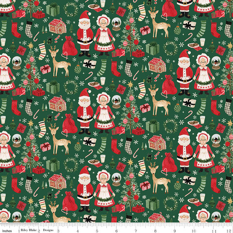 Charming Christmas Green Santa & Mrs. Claus Yardage by Kelsey Carlson for Riley Blake Designs