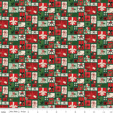 Charming Christmas Green Pretty Presents Yardage by Kelsey Carlson for Riley Blake Designs