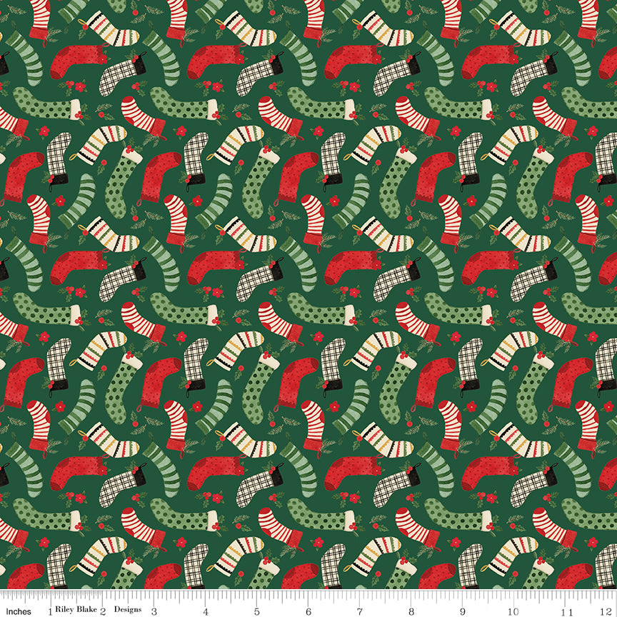 Charming Christmas Green Stockings Yardage by Kelsey Carlson for Riley Blake Designs