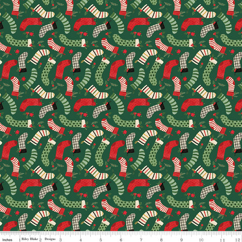 Charming Christmas Green Stockings Yardage by Kelsey Carlson for Riley Blake Designs
