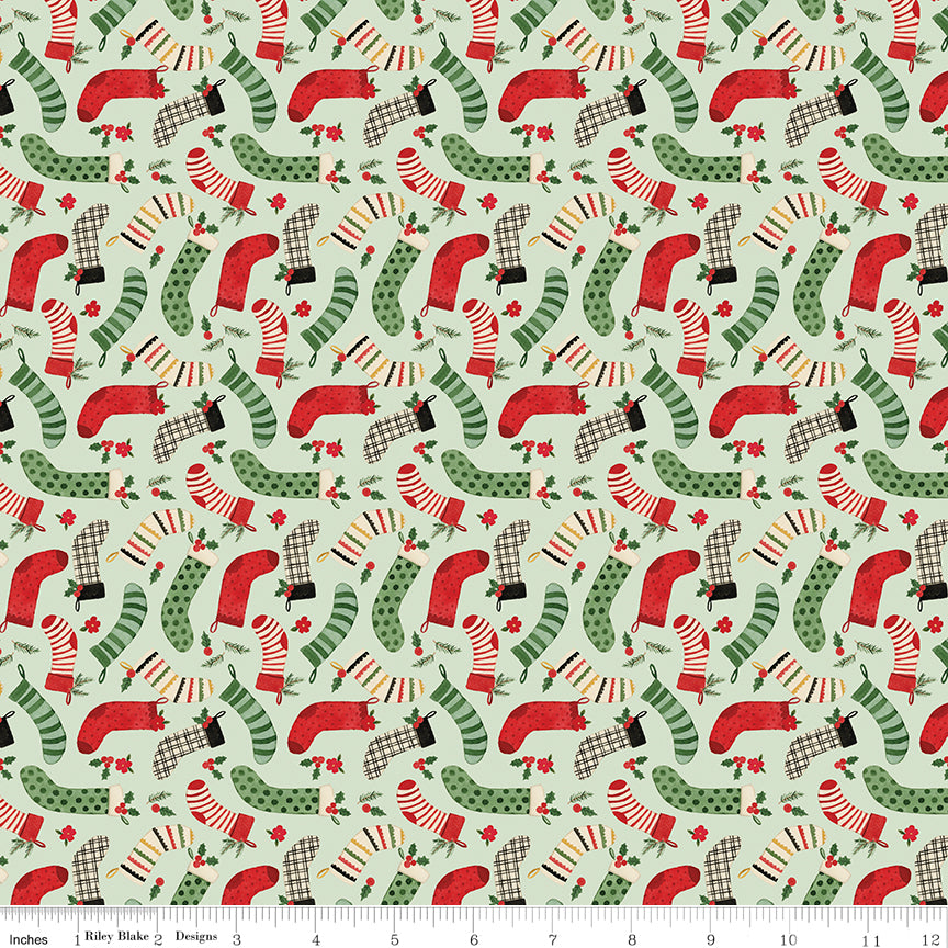Charming Christmas Mint Stockings Yardage by Kelsey Carlson for Riley Blake Designs
