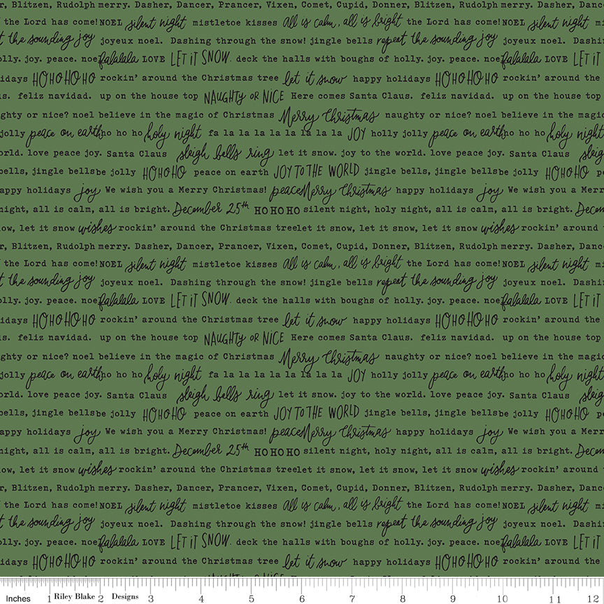Charming Christmas Green Words Yardage by Kelsey Carlson for Riley Blake Designs